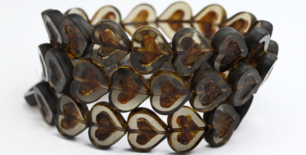 テーブルカットハートビーズ(ハート付き)、透明グレーマット(1412-40030-MAT)、ガラス、チェコ共和国