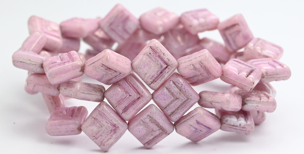 菱形压制玻璃珠,白色光泽紫丁香色 (02010-14494),玻璃,捷克共和国