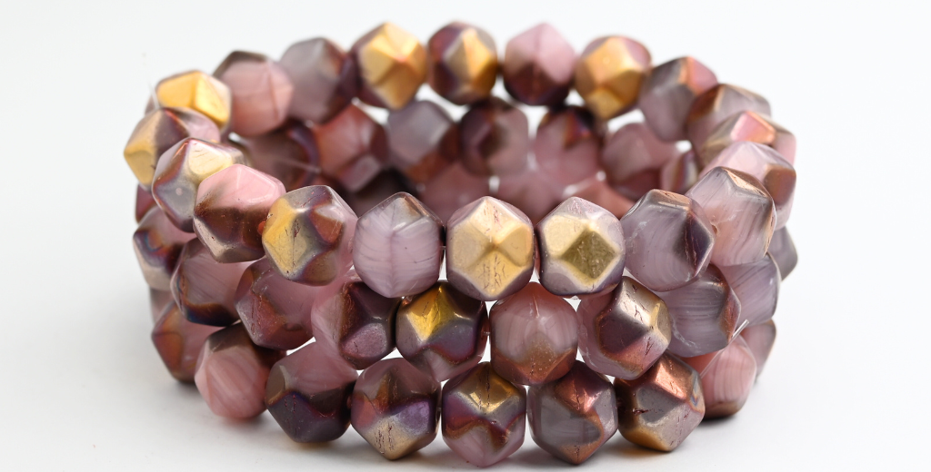 不規則な丸いビーズ、オパールピンクローズゴールドカプリ(72010-27101)、ガラス、チェコ共和国