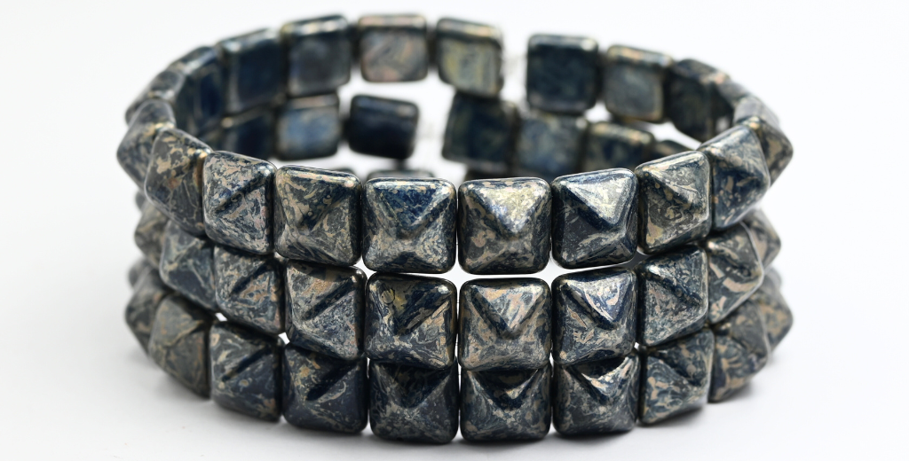 Square Pyramid Beads, 1312 Black 43 A (2H-1312-23980-43-A), Glass, Czech Republic ~ STRANDED