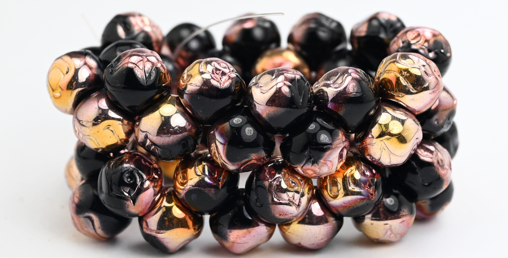 ローズゴールドカプリ(23980-27101)、丸型プレスガラスビーズ(ローズ付き)、ガラス、チェコ共和国