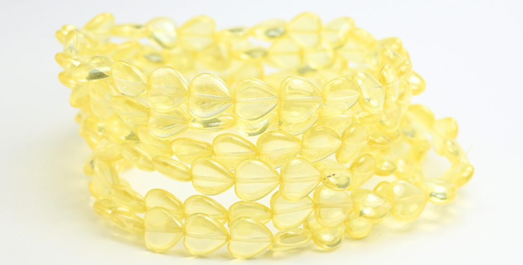 心形压制玻璃珠,水晶光泽黄色全涂层 (00030-14483),玻璃,捷克共和国