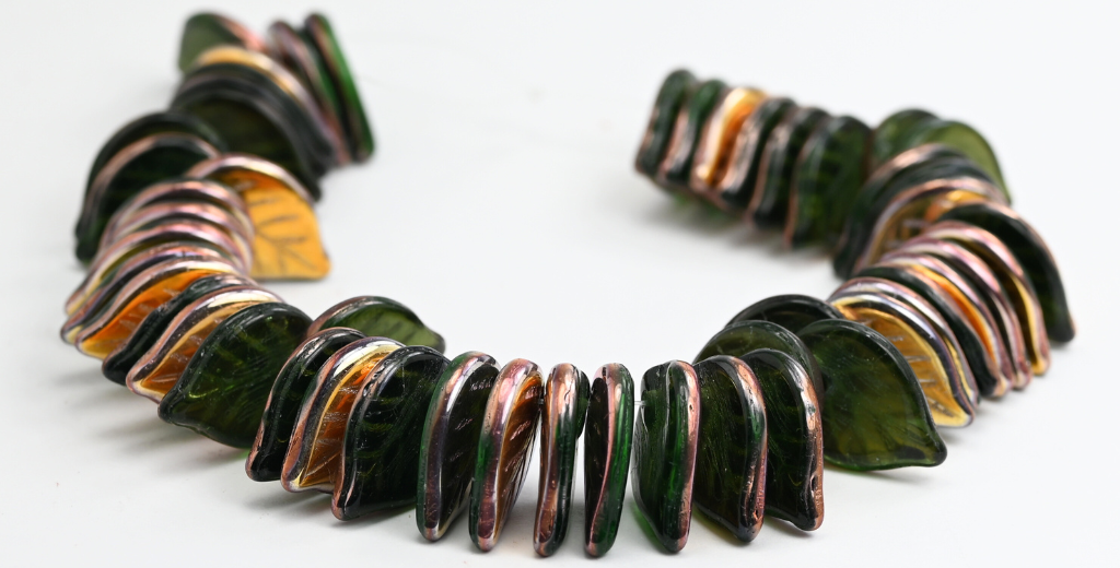 叶压玻璃珠,透明绿玫瑰金卡普里 (50200-27101),玻璃,捷克共和国