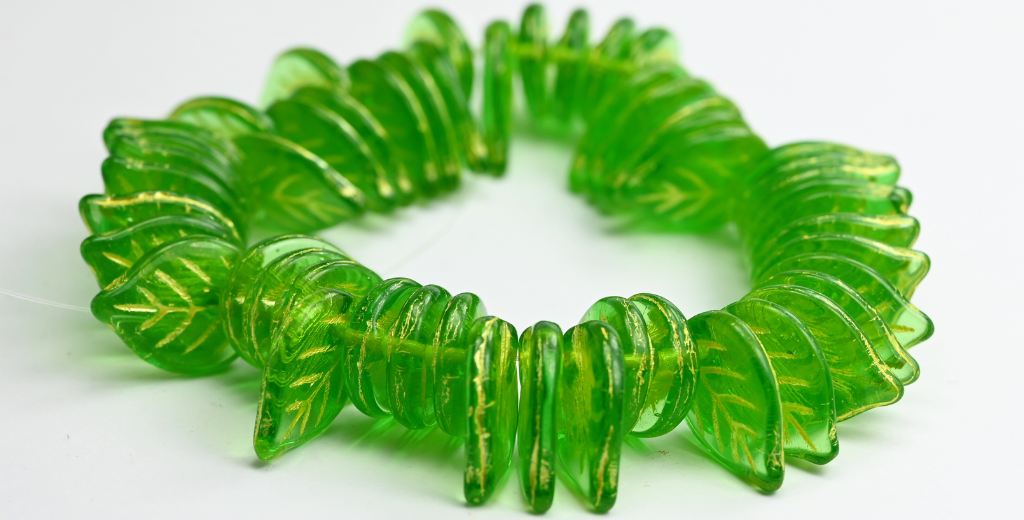 叶压玻璃珠,透明绿色 50320 (50200-50320),玻璃,捷克共和国