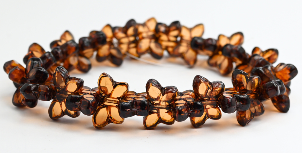 Table Cut Butterfly Beads, Transparent Brown Travertin (10210-86800), Glass, Czech Republic