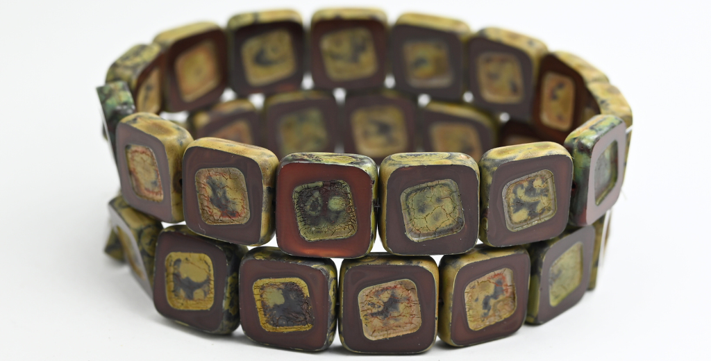 桌切方形珠,旋转方形,丝滑棕色毕加索(17602-43400),玻璃,捷克共和国