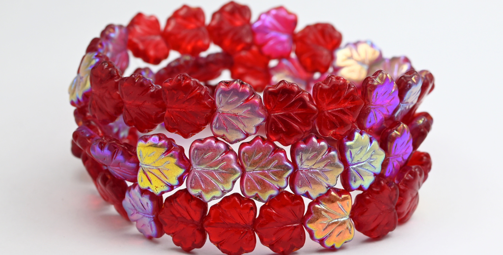 枫叶珠,红宝石色 Ab (90080-AB),玻璃,捷克共和国