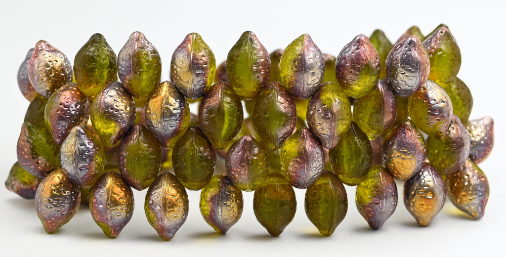 Lemon Friut Pressed Glass Beads, Transparent Yellow Rose Gold Capri (80010-27101), Glass, Czech Republic ~ STRANDED