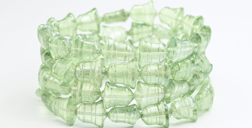 Flat Bell Beads, Crystal Luster Green Full Coated (00030-14457), Glass, Czech Republic