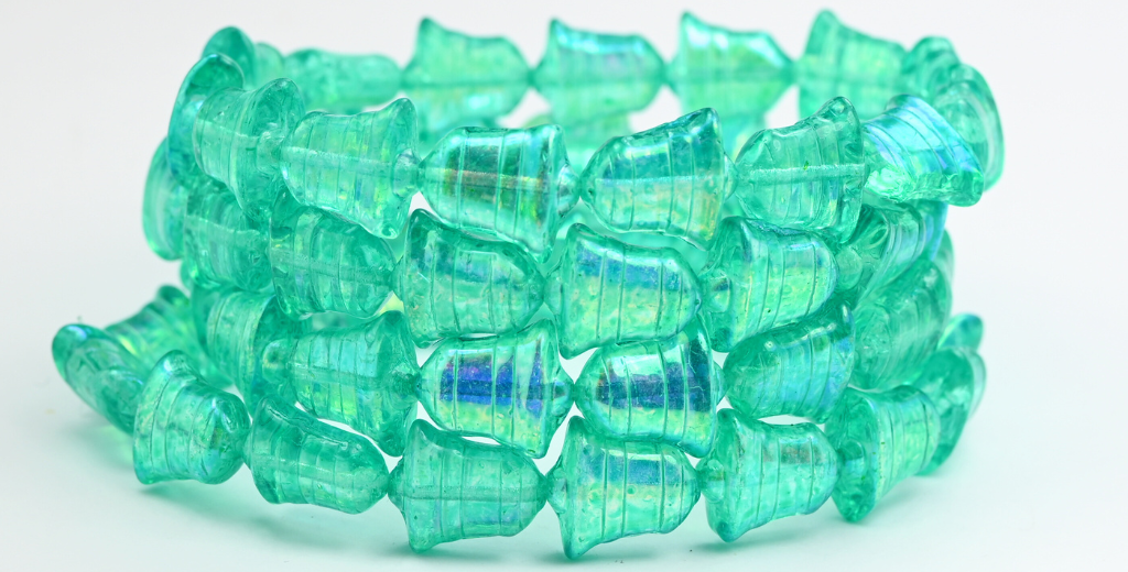 OUTLET 10 grams Flat Bell Beads, 14 x 13 mm, Crystal Light Turquoise Ab (00030-34309-AB), Glass, Czech Republic