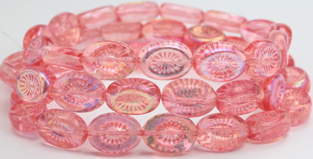 Oval Kiwi Pressed Glass Beads, Crystal Light Pink Ab (00030-34304-AB), Glass, Czech Republic