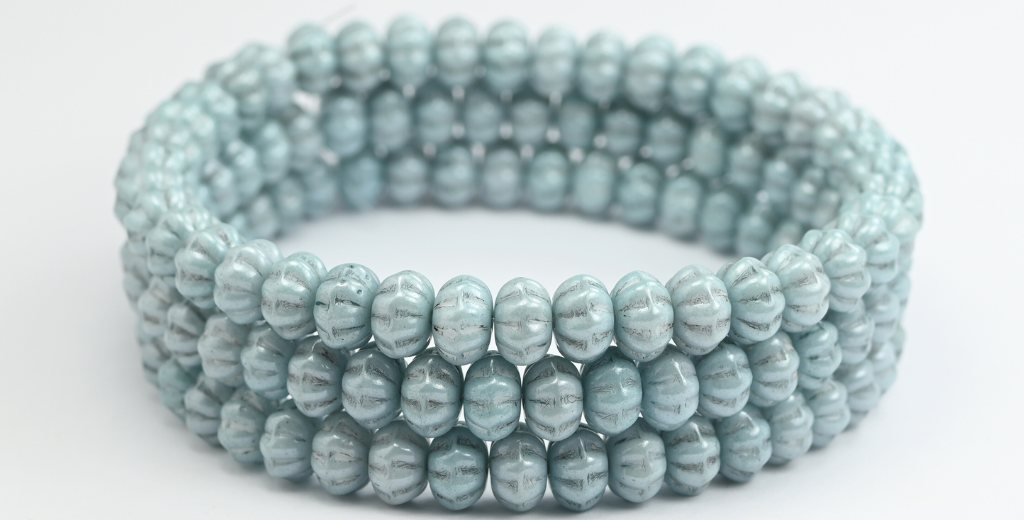 パンプキンビーズ、ホワイトラスターブルーフルコーティング(02010-14464)、ガラス、チェコ共和国