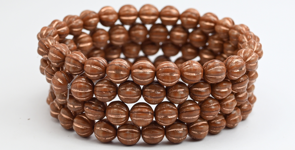 带条纹的瓜圆形压制玻璃珠,13620 铜衬里 (13620-54200),玻璃,捷克共和国