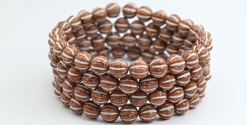 OUTLET 10 grams Melon Beads, 8 x 8 mm, 13620 White Lined (13620-46401), Glass, Czech Republic