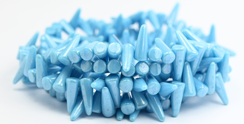 Pressed Spike Glass Beads Thorn, Turquoise Blue Luster Cream (63030-14401), Glass, Czech Republic