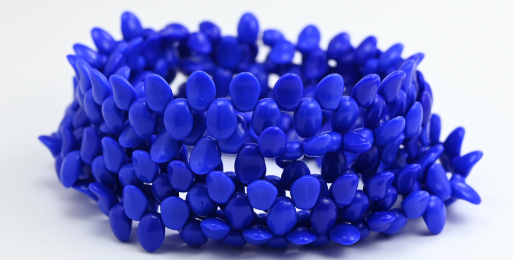 リーフタンプレスガラスビーズ、濃い青(33060)、ガラス、チェコ共和国