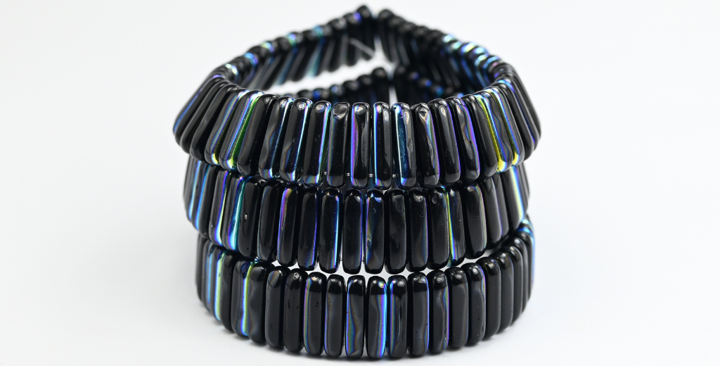 2-Hole Rectange Beads, Black Ab (23980-AB), Glass, Czech Republic