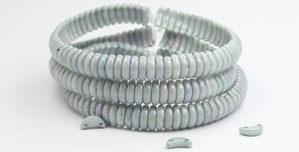 新月 2 孔珠,白色光泽棕色全涂层(02010-14419),玻璃,捷克共和国