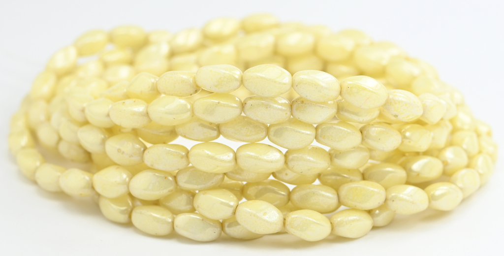 オリーブオーバルプレスガラスビーズ(エッジ付き)、ホワイトラスターブラウンフルコーティング(02010-14413)、ガラス、チェコ共和国