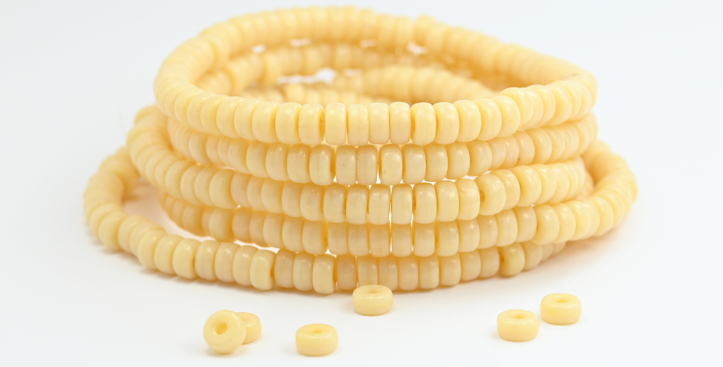 Flat Round Wheel Pressed Glass Beads, Opaque Beige (13010), Glass, Czech Republic