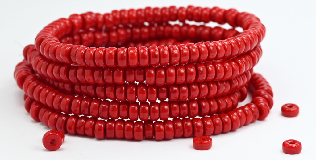 扁平圆轮压制玻璃珠,不透明红色(93200),玻璃,捷克共和国