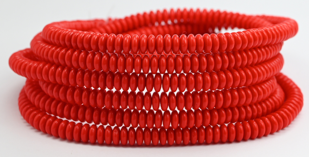 平らな丸いホイールのプレスガラスビーズ、不透明レッド(93200)、ガラス、チェコ共和国