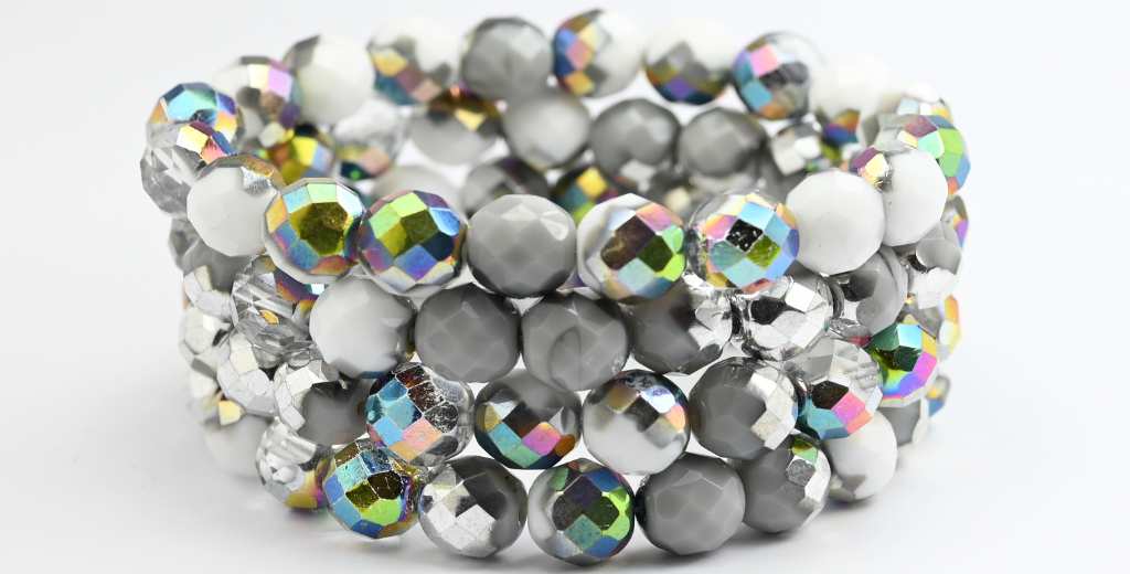 Fire Polished Round Faceted Beads, Gray Mixed Colors (GRAY-MIX), Glass, Czech Republic