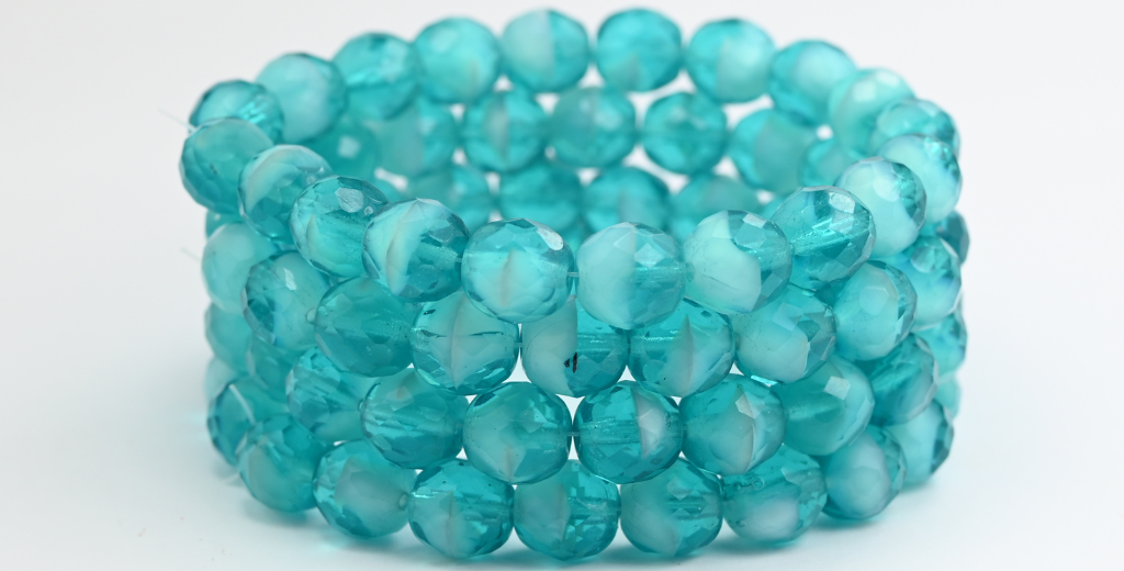 火抛光圆形刻面珠,海蓝色混合颜色 (AQUA-MIX),玻璃,捷克共和国