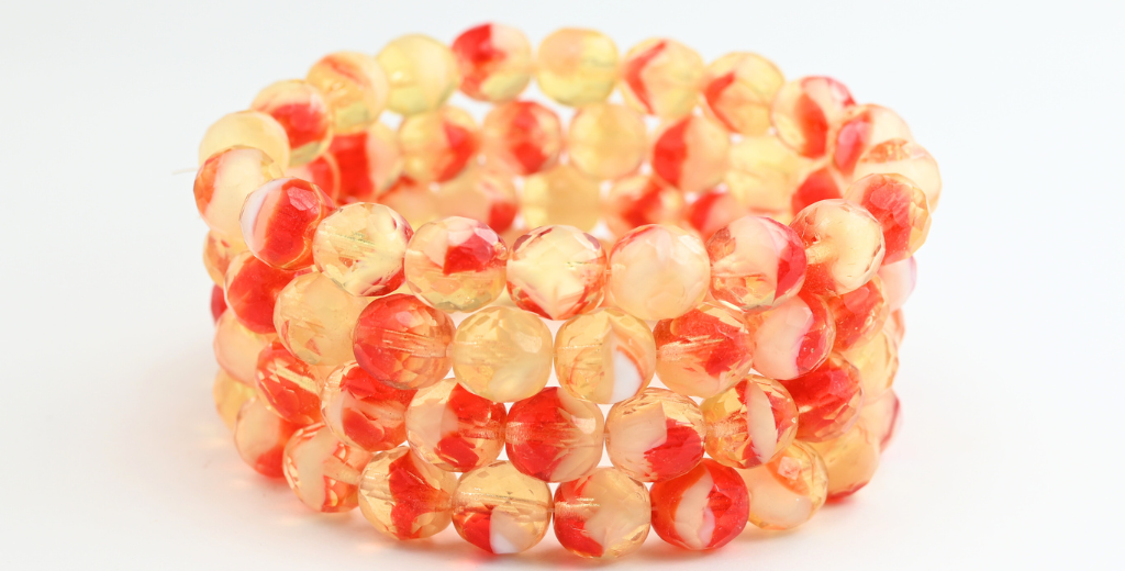 火抛光圆形刻面珠,红色混合色 (RED-MIX),玻璃,捷克共和国