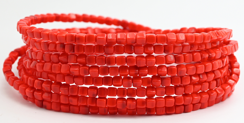 Cube Pressed Glass Beads, Red (93190), Glass, Czech Republic