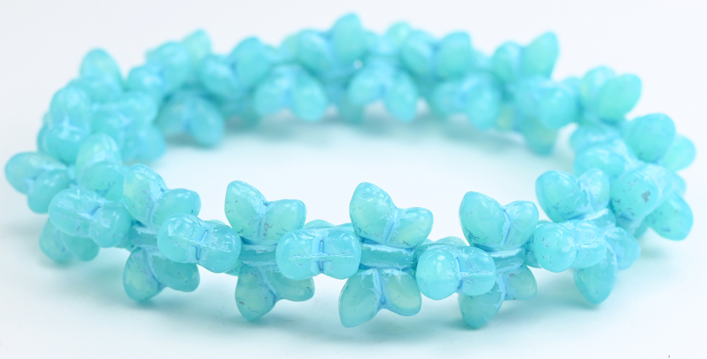 Simple Butterfly Pressed Glass Beads, Opal Aqua Light Blue Lined (61010-54308), Glass, Czech Republic