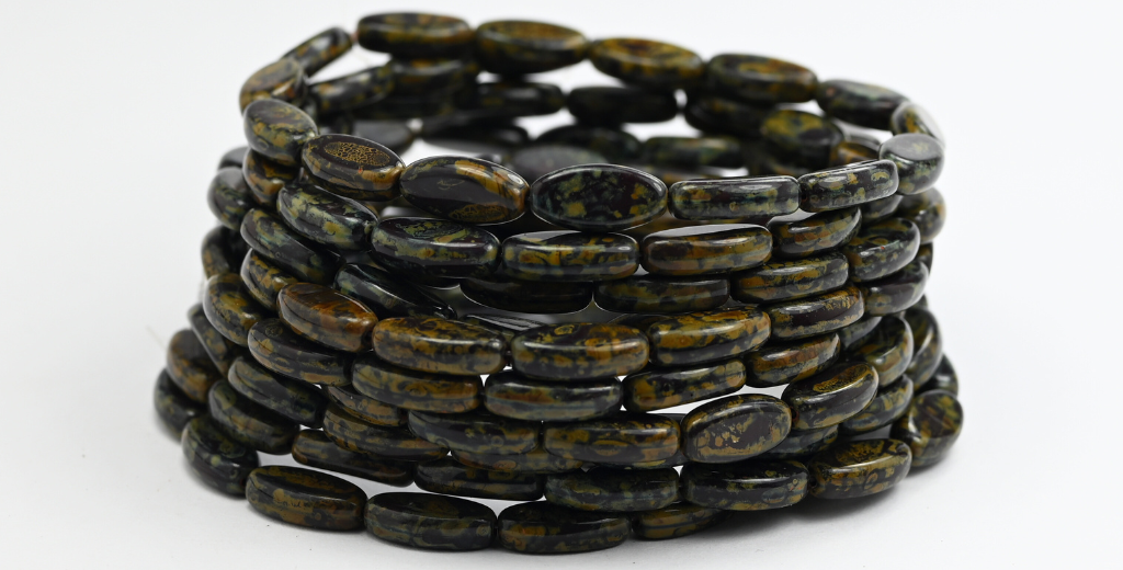 オーバルローチビーズ、不透明レッドトラバーチン(93210-86800)、ガラス、チェコ共和国