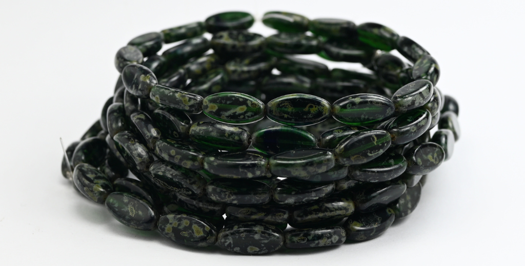 オーバルローチビーズ、透明グリーントラバーチン(50130-86800)、ガラス、チェコ共和国