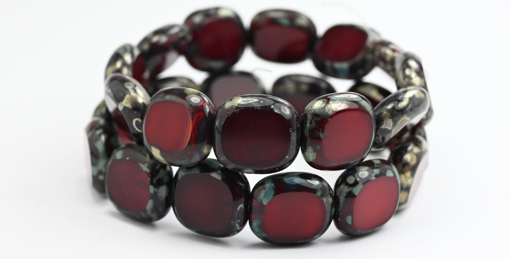 Table Cut Round Candy Beads, Opal Red Picasso (91250-66800), Glass, Czech Republic