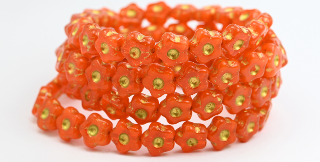 Simple Flower Pressed Glass Beads, Orange 54341 (81240-54341), Glass, Czech Republic