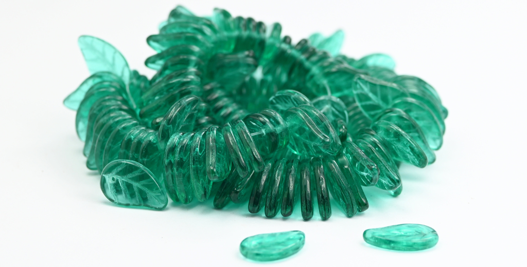 Heart Leaf Pressed Glass Beads, Transparent Aqua (60200), Glass, Czech Republic