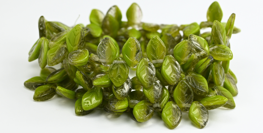 带点的叶压玻璃珠,混合颜色绿灰色(MIX-GREEN-GRAY),玻璃,捷克共和国