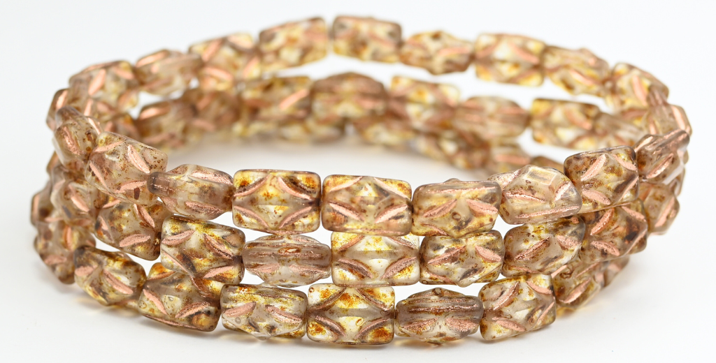 Rectangle Pressed Glass Beads, Transparent Blue Travertin Copper Lined (30030-86-54200), Glass, Czech Republic