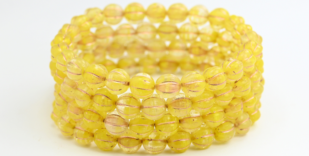 アウトレット 10グラム メロンビーズ、8 x 8 mm、86036S 銅線入り (86036S-54200)、ガラス、チェコ共和国