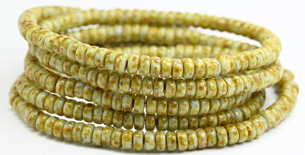 Flat Round Wheel Pressed Glass Beads, Blue Travertin (63010-86800), Glass, Czech Republic