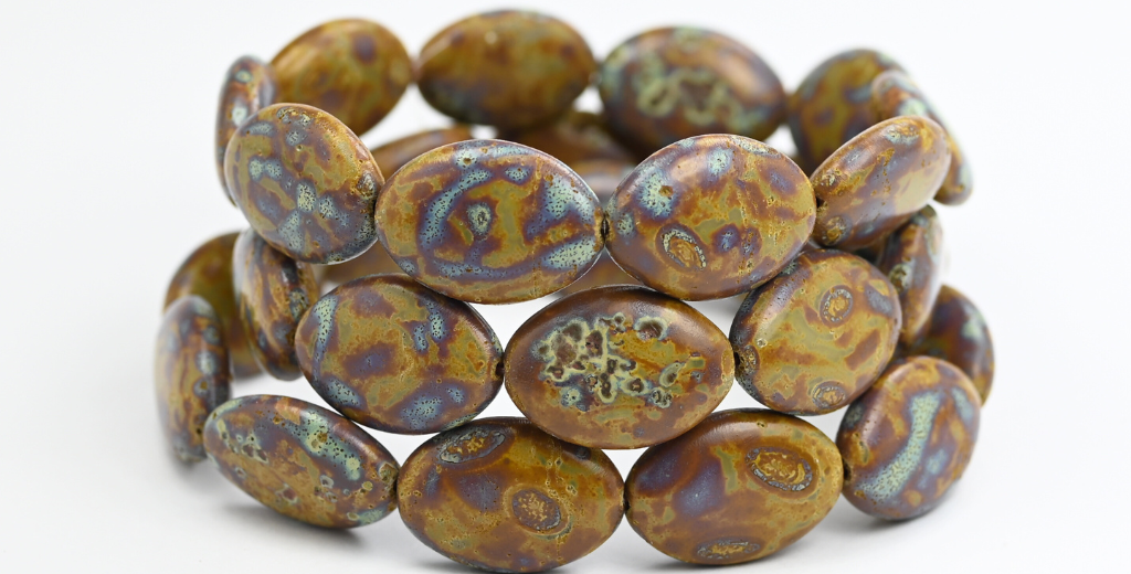 フラットオーバルプレスガラスビーズ、ベージュ 43600 (13020-43600)、ガラス、チェコ共和国