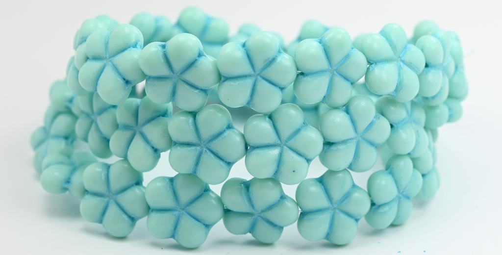 5 瓣花压珠,绿松石色浅蓝色内衬 (63100-54308),玻璃,捷克共和国