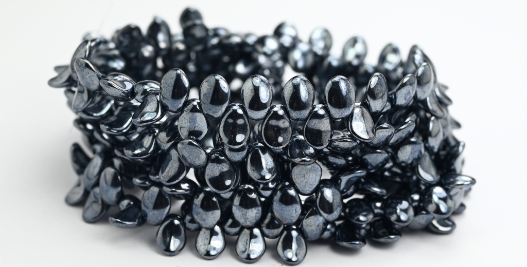 叶舌压制玻璃珠,黑色赤铁矿(23980-14400),玻璃,捷克共和国