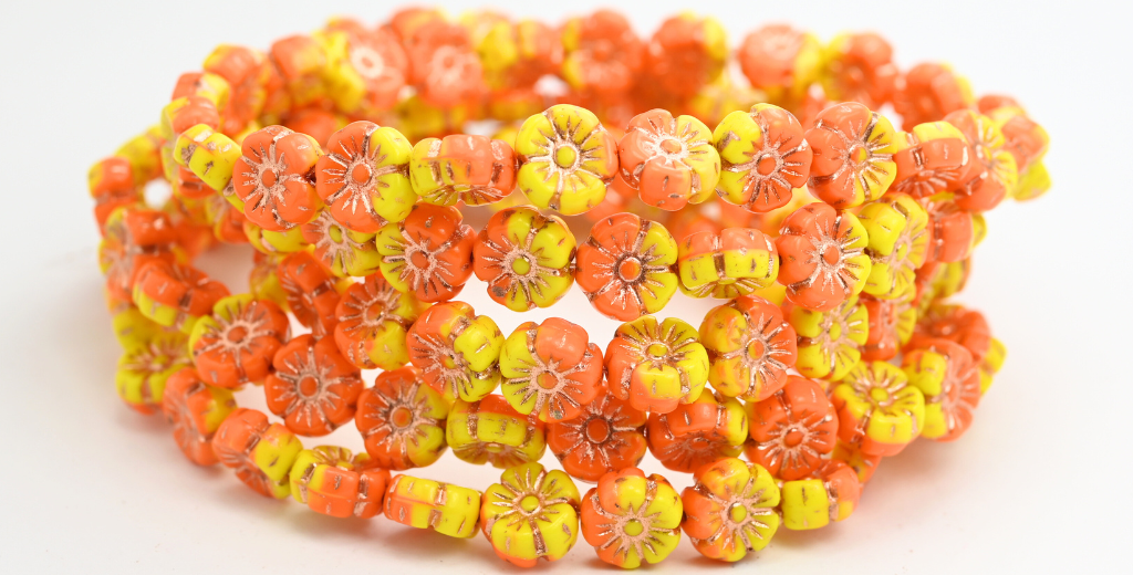 Hawaii Flower Pressed Glass Beads, 931483120 Copper Lined (931483120-54200), Glass, Czech Republic