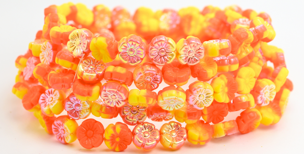 Hawaii Flower Pressed Glass Beads, 931483120 Ab (931483120-AB), Glass, Czech Republic
