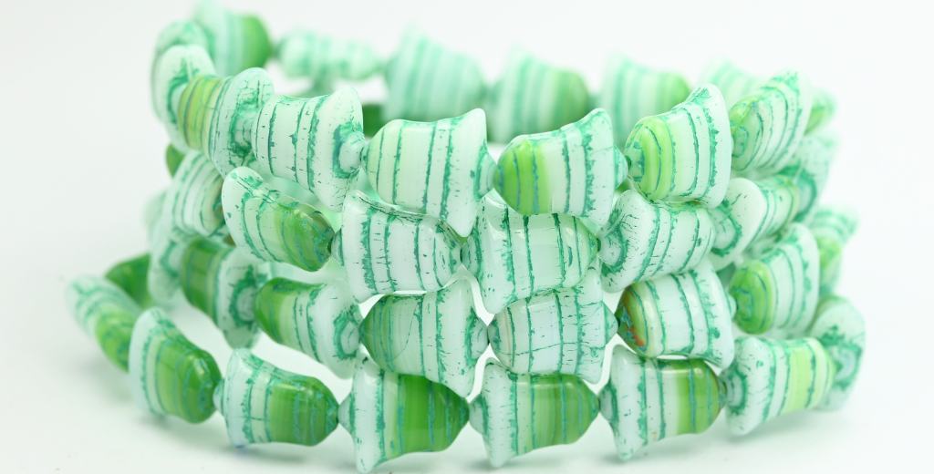 扁平铃珠,绿色混色青色内衬(GREEN-MIX-54316),玻璃,捷克共和国