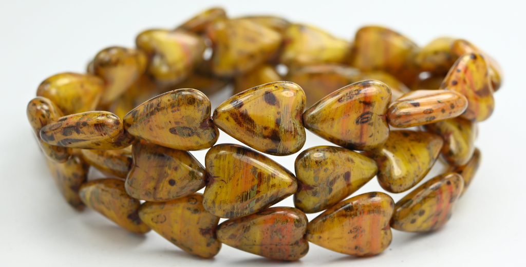 Elongated Heart Beads, Mixed Colors Orange Travertin (MIX-ORANGE-86800), Glass, Czech Republic
