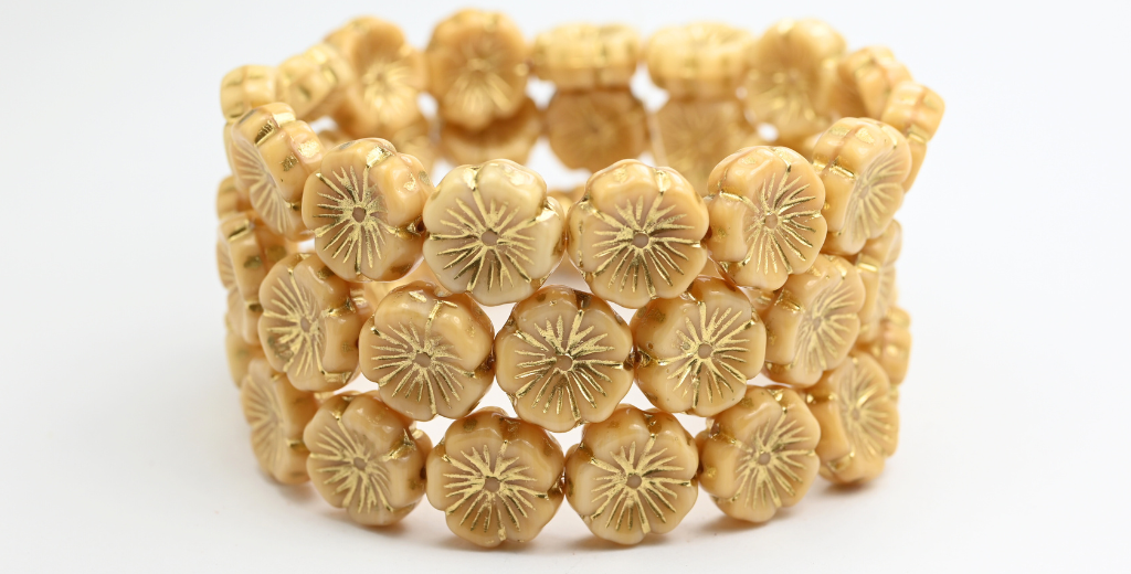 夏威夷花压制玻璃珠,米色金色混色 (MIX-BEIGE-54202),玻璃,捷克共和国