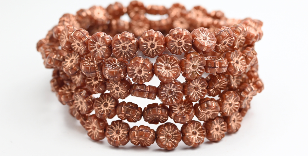 ハワイアンフラワー プレスガラスビーズ ミックスブラウンクリスタル コッパーライニング (16617-54200) ガラス チェコ共和国 ~ STRANDED