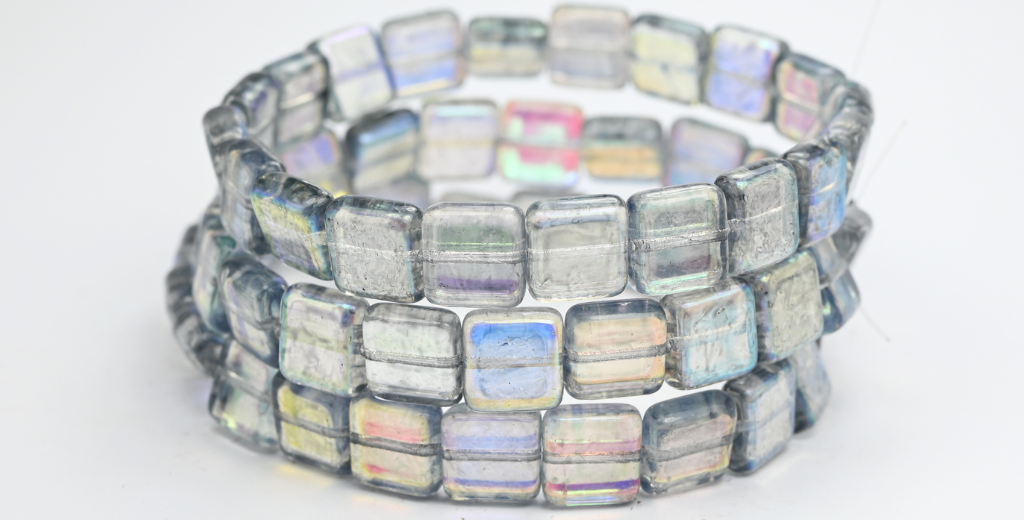 OUTLET 10 grams Flat Square Pressed Glass Beads, 10 x 10 mm, Crystal Light Gray Ab (00030-34311-28701), Glass, Czech Republic